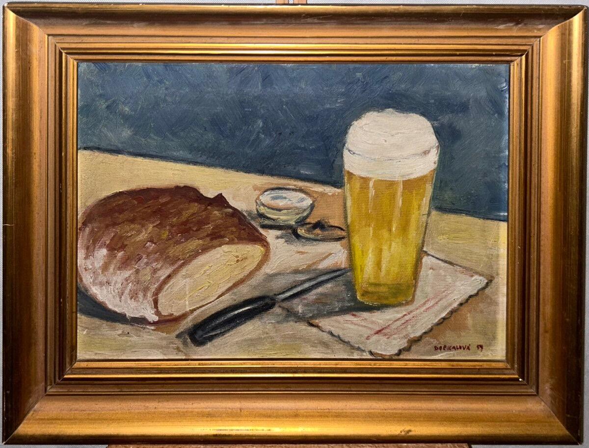 ZÁTIŠÍ S PIVEM A BOCHNÍKEM CHLEBA - DOČKALOVÁ