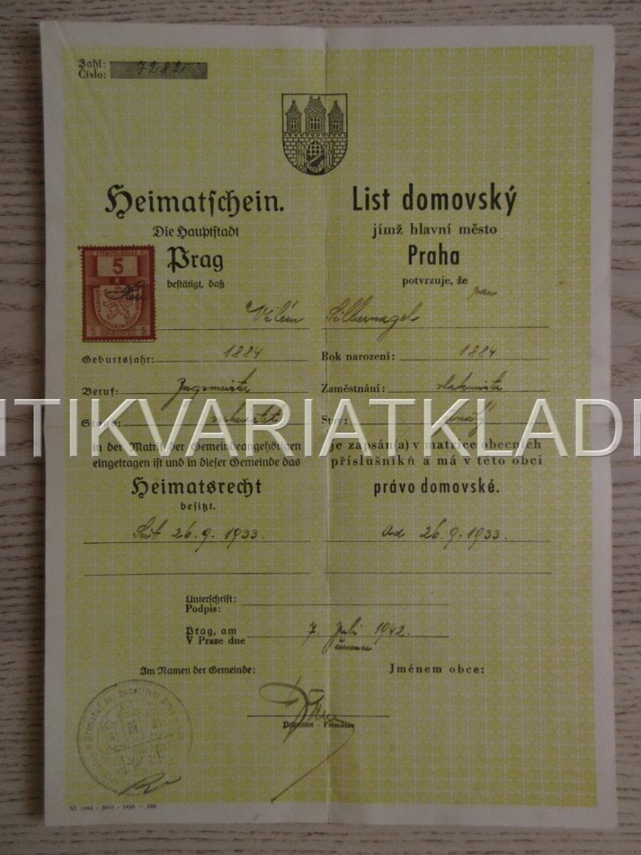 LIST DOMOVSKÝ PRAHA, 1942, ČJ/NJ, VLAKMISTR, ŽELEZNICE,