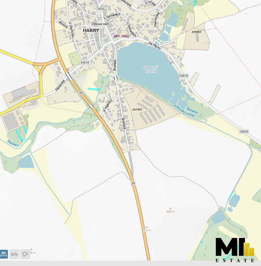 Prodej pozemku o velikosti 5 439 m2 v obci Habry, Vysočina.