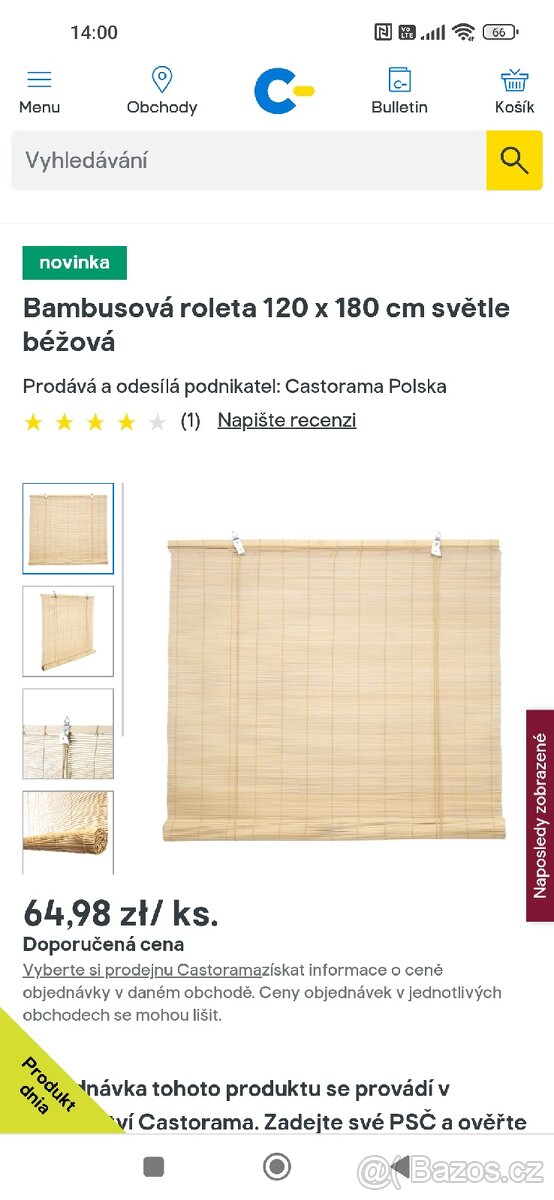 Prodám 4 ks bambusových rolet