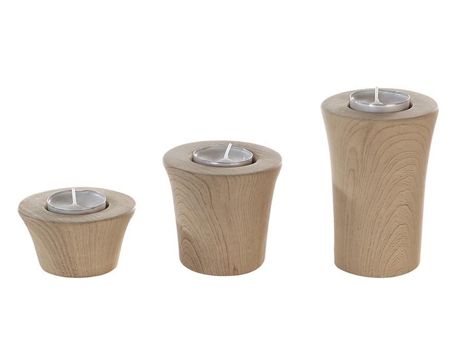 3 KS sada čajových svícnů, porcelán - imitace dřeva - NOVÝ