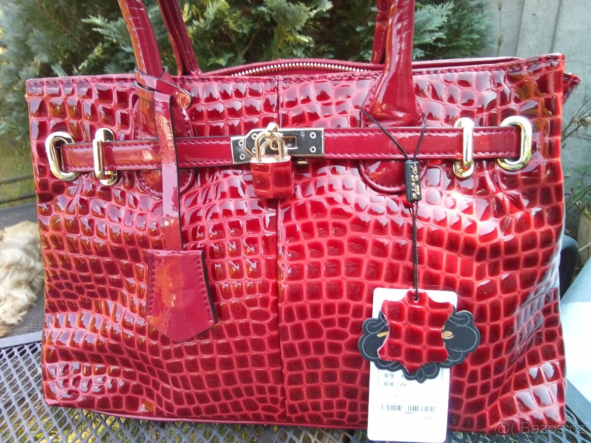 VINOVO- ČERVENÁ KROKO KOŽENÁ KABELKA