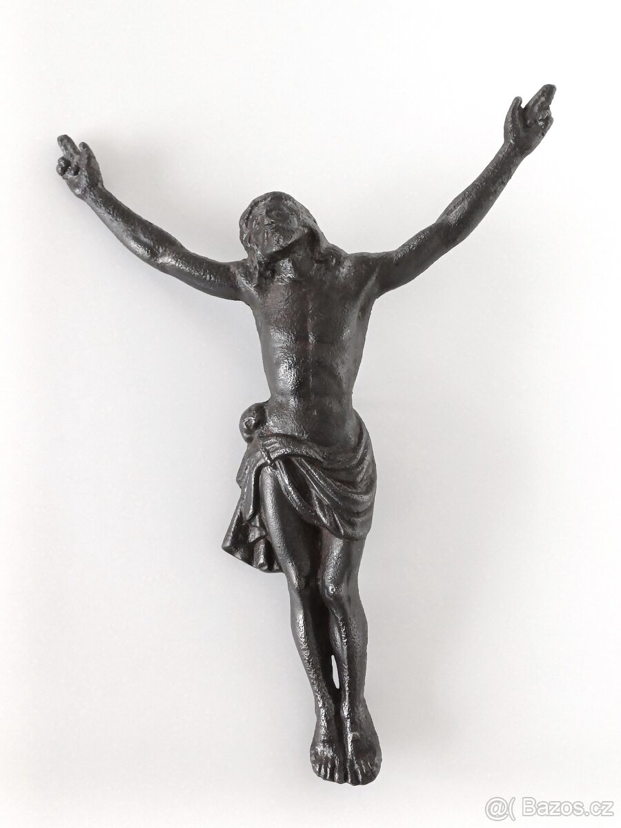 Kristus litinový výška 40 cm, kříž chalupa hrob