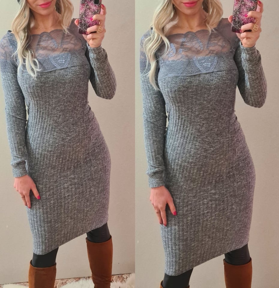 Nové úpletové dámské šaty šedý melír