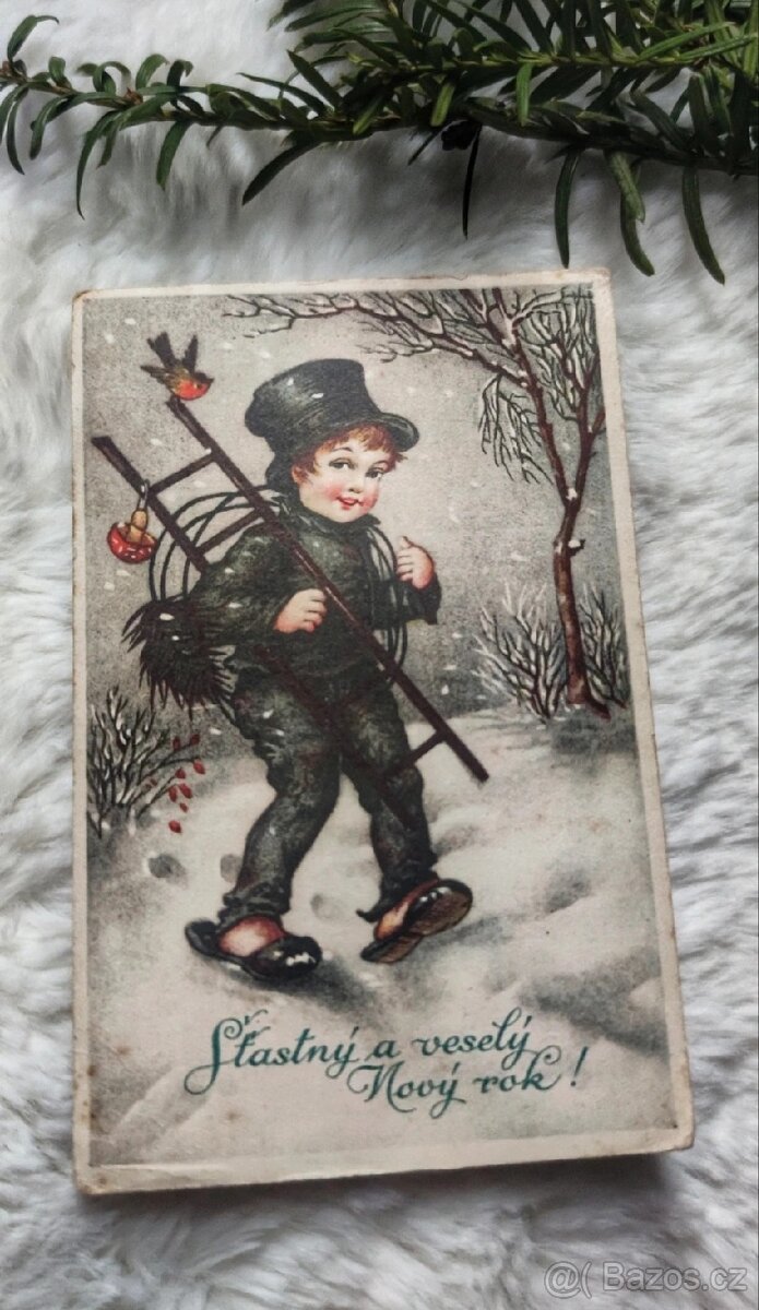 Retro pohlednice – Šťastný a veselý Nový rok (1949)