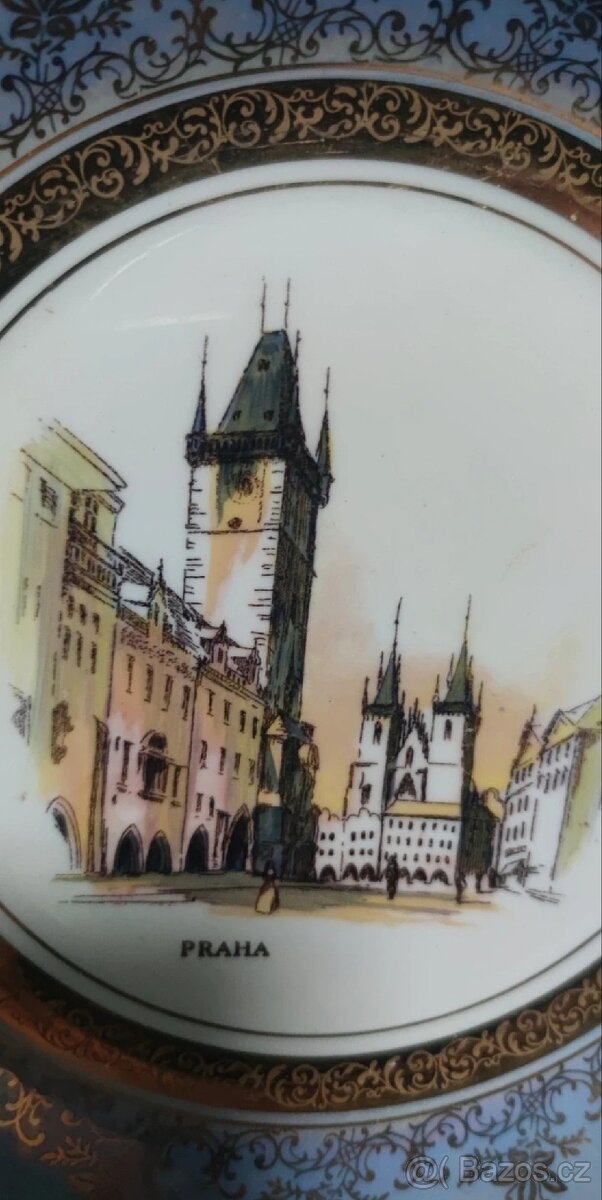 Retro porcelánový talíř s motivem Prahy
