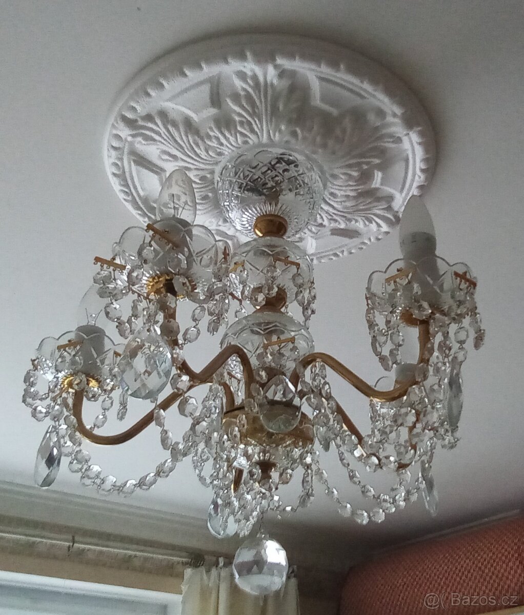 Starožitný - Křišťálový lustr a nástěnné svítidlo - set