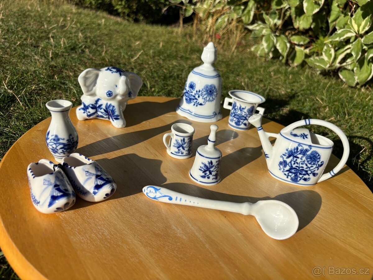 Porcelánové miniatury – cibulový vzor, modrobílá dekorace