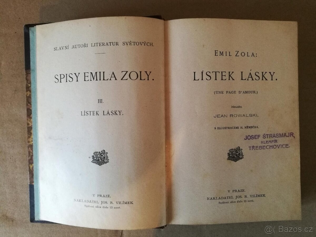 Kniha Emil Zola: Lístek lásky 1909