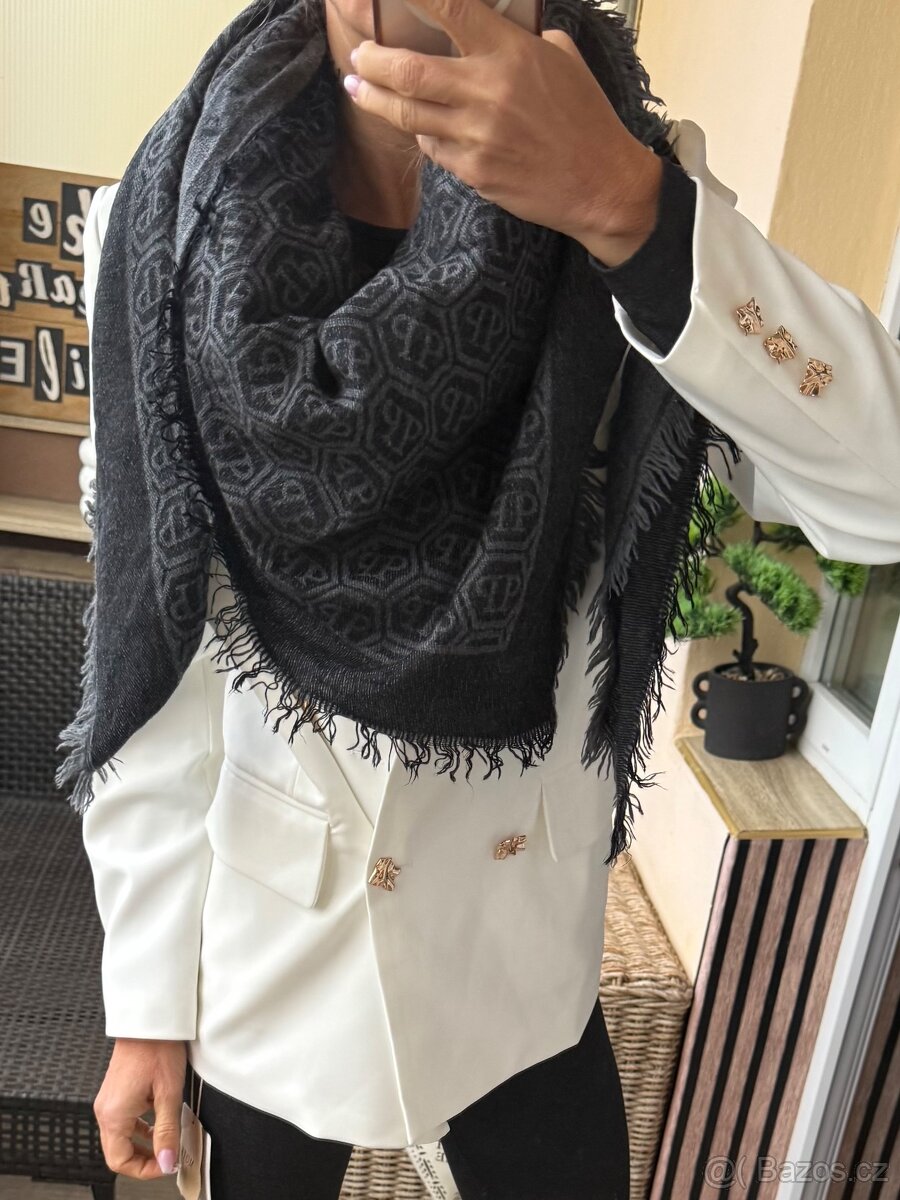 Philipp Plein velký šedý šátek, originál