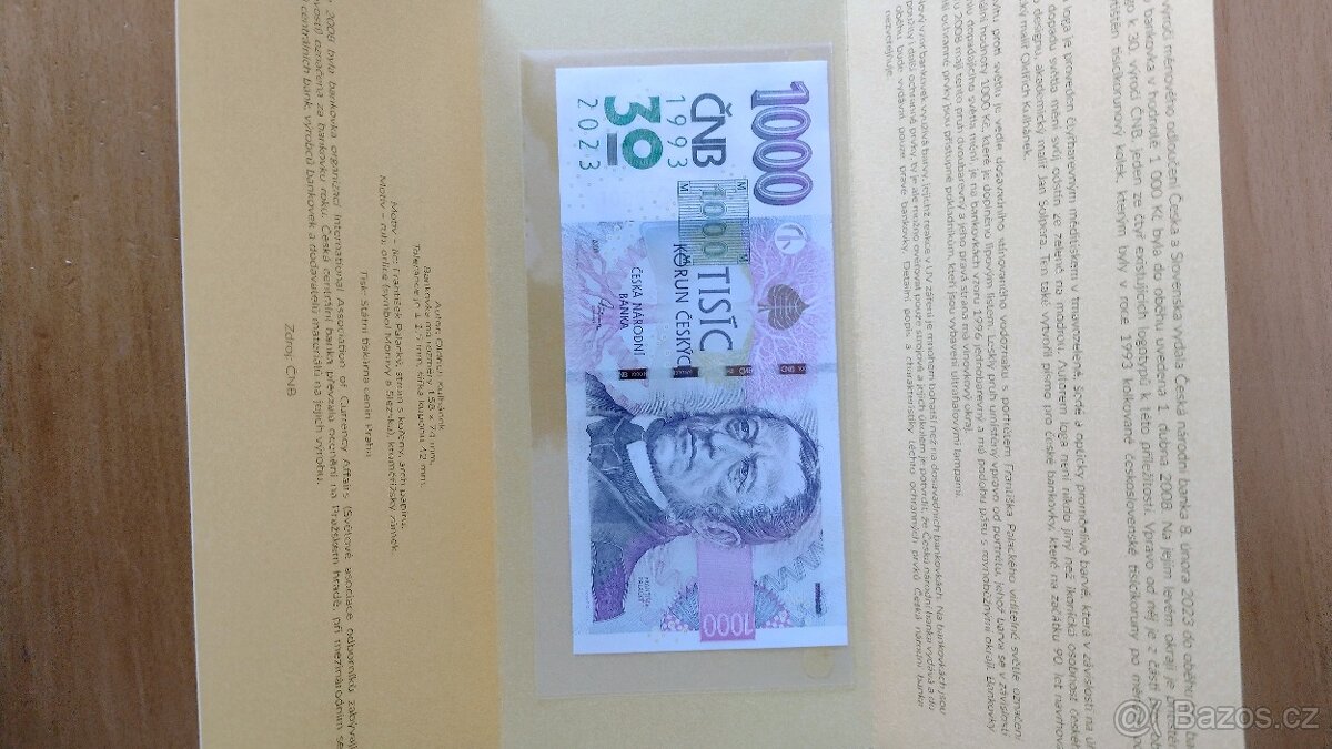 1000 Kč s přítiskem ČNB
