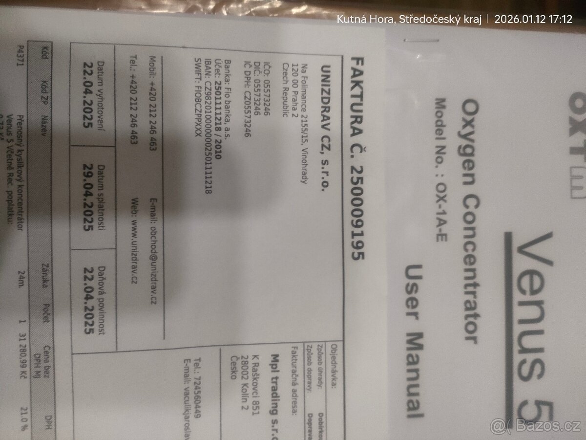 přenosný kyslíkový koncentrátor Venus 5.