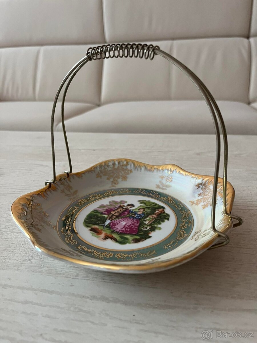 Prodám malovaný porcelánový talířek a vázičky z růžového por