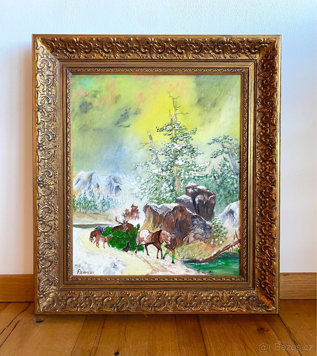 Starý obraz v krásném rámu, olejomalba