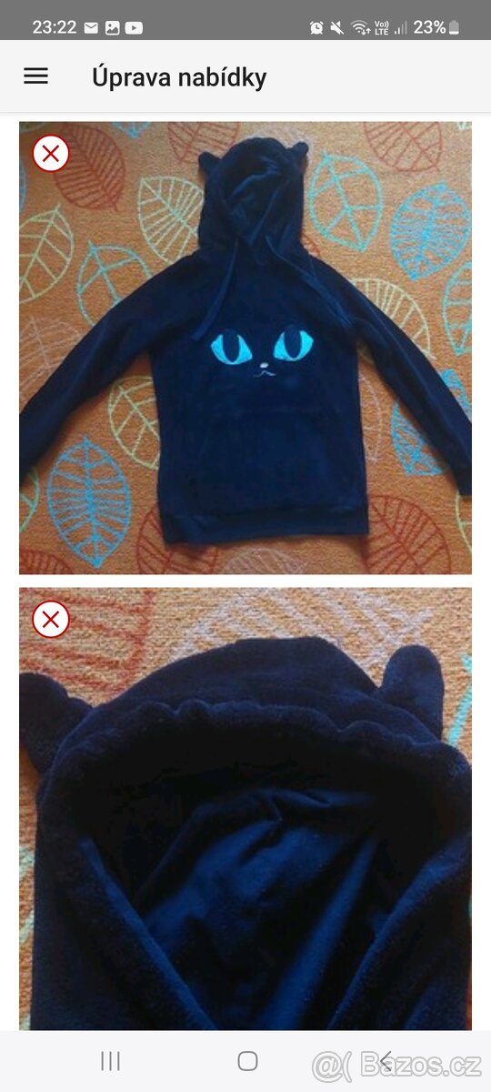 Mikina černá s kočkou a ušima