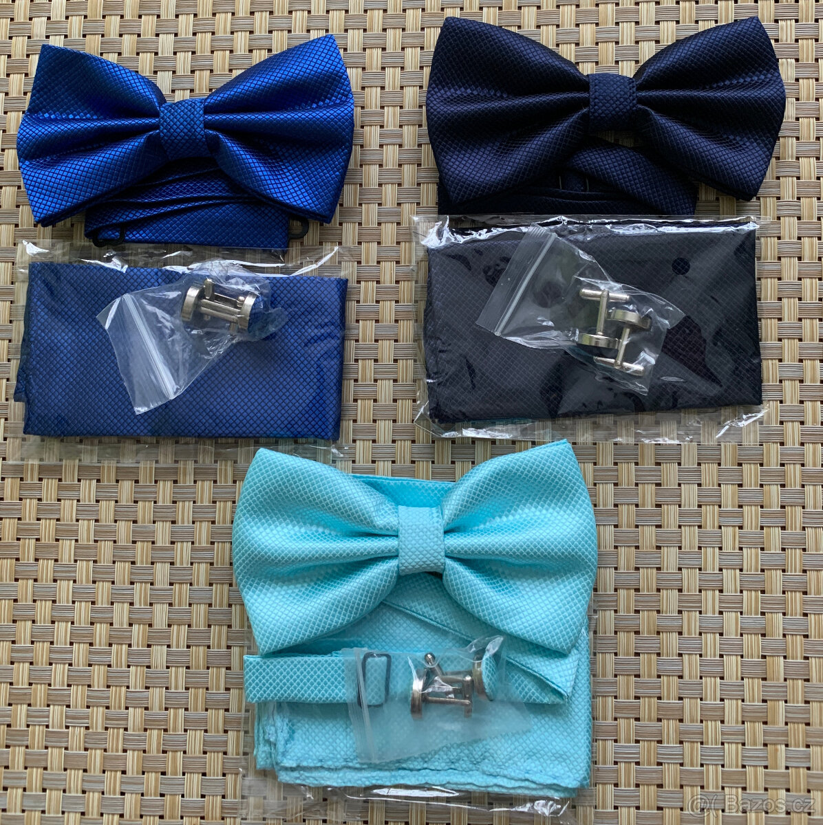 Pánský set motýlek+kapesníček, modrý odstín