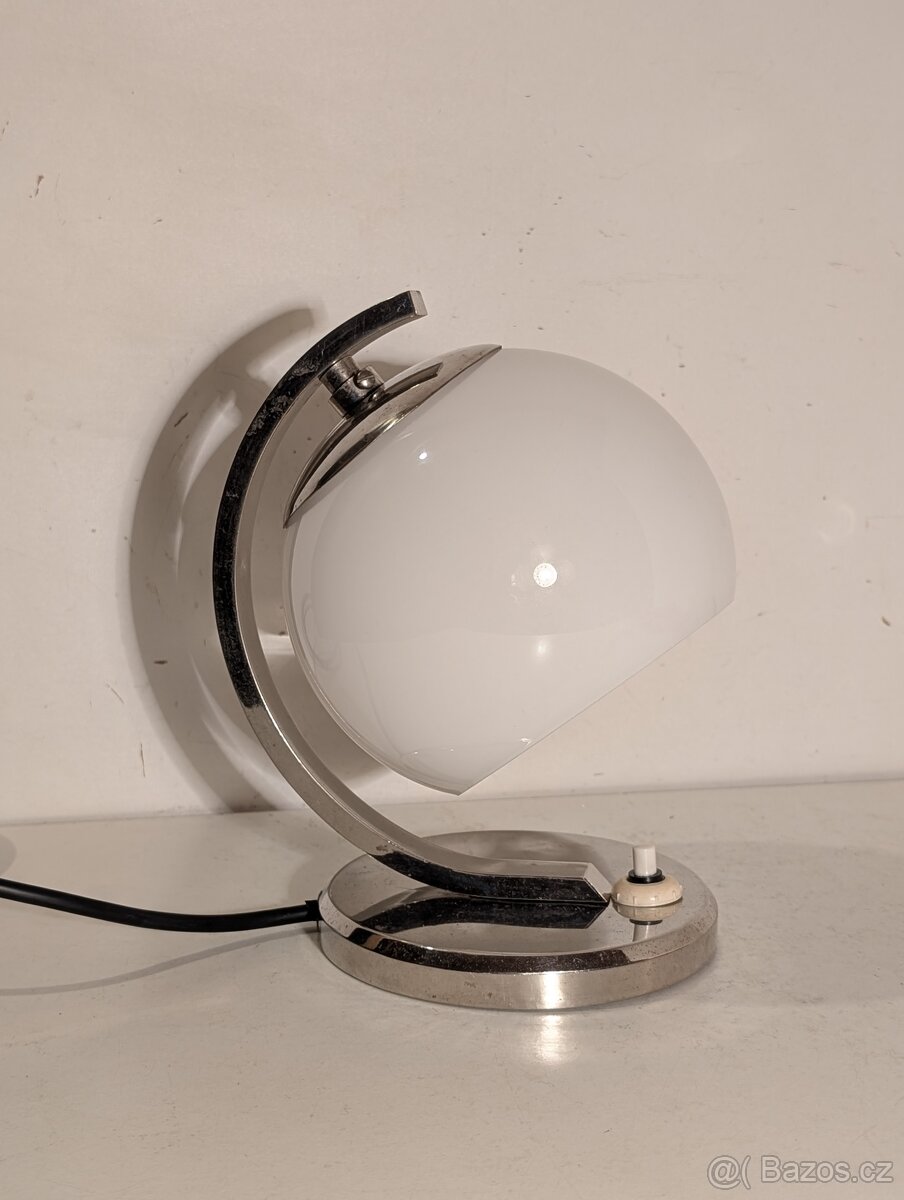 Art Deco lampička niklovaná mosaz bílé stínidlo TOP stav