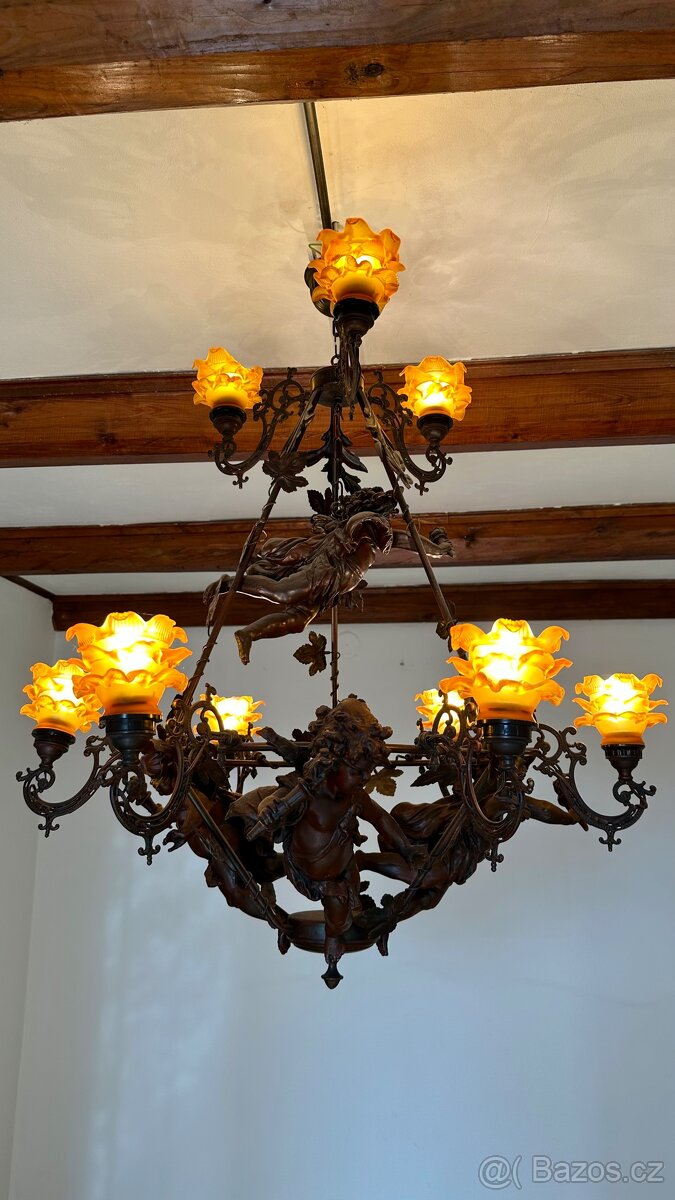 Starožitný secesní bronzový lustr ✔️
