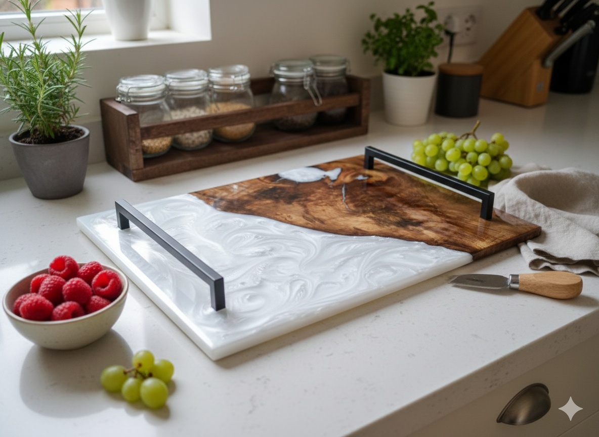 Podnos ořech rohový s bílým epoxydem