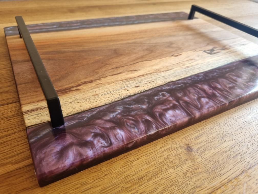 Podnos ořech/epoxy fialovo sříbrný lávový efekt