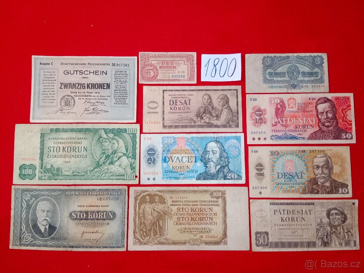 Československé bankovky 10 ks + 1 ks - celkem 11 ks