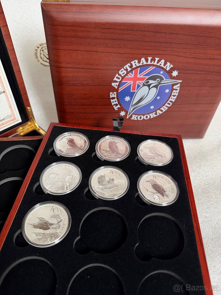 7x 1oz stříbrná mince Kookaburra 2020 - 2026 v etui