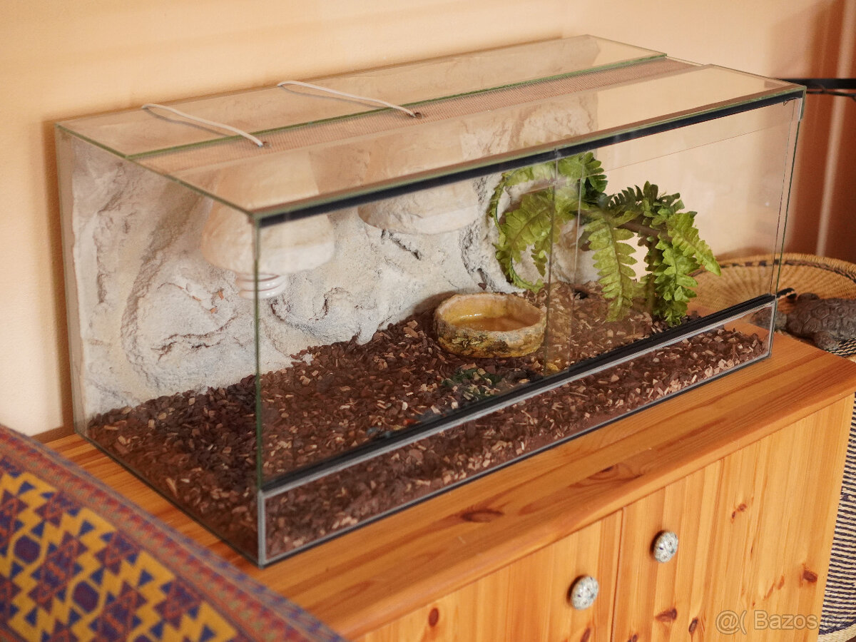 Terárium s výbavou včetně žárovek