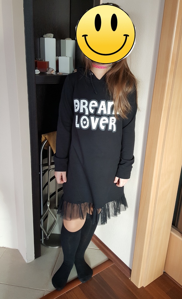 Dívčí mikinové šaty s kapucí, vel. 128/134