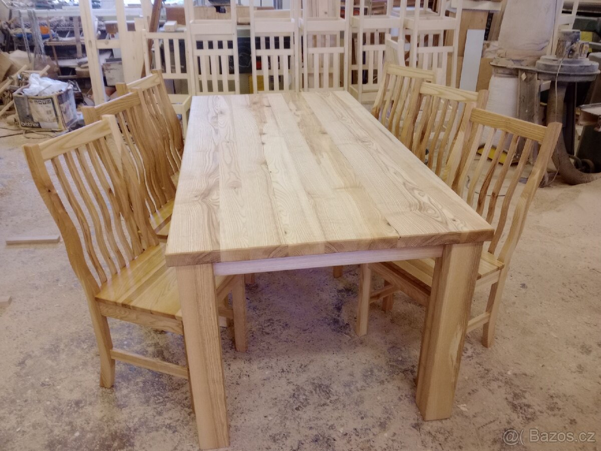Jídelní stůl a židle masiv jasan set