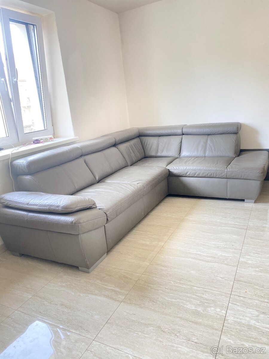 Sedačka kožená šedá 270x200x100