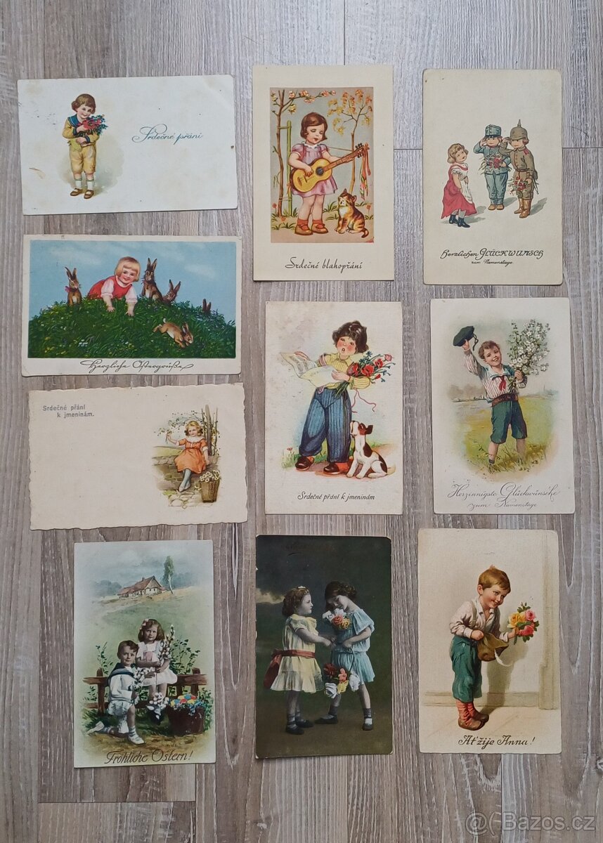 Staré pohledy Děti a Květiny
