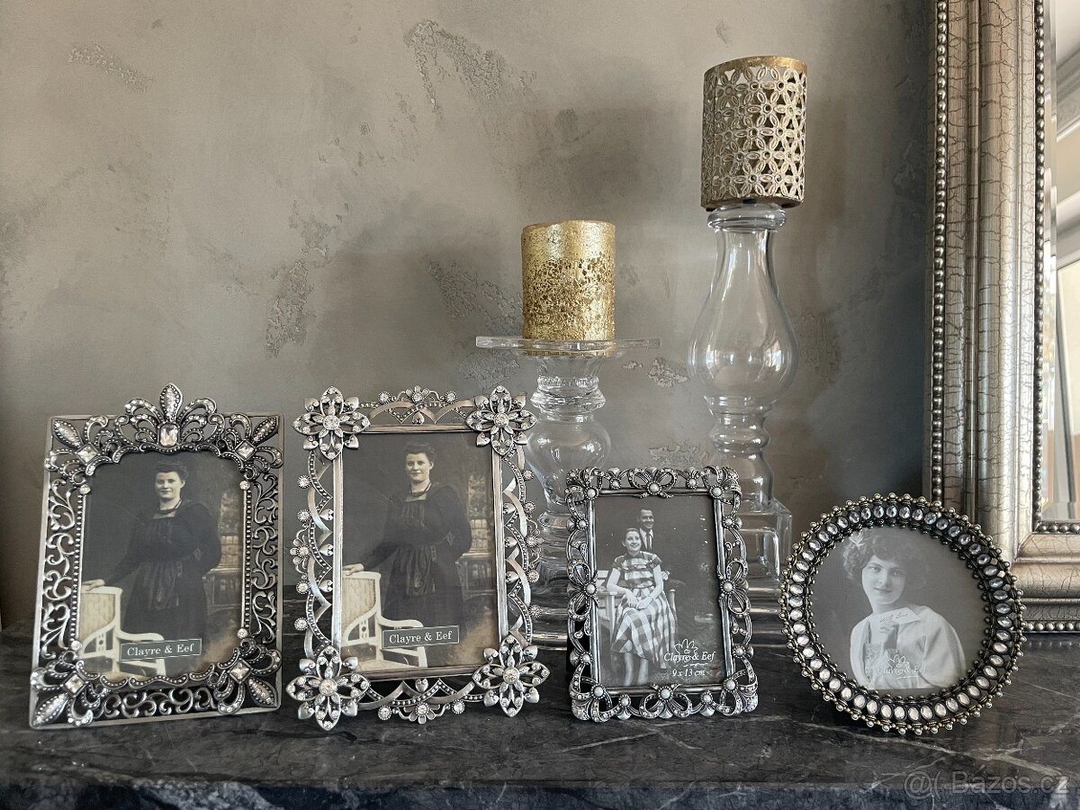 kovové fotorámy vykládané broušenými kamínky a perličkami