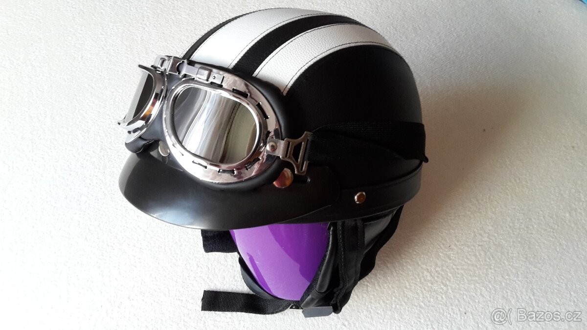 retro helma - bílé pruhy