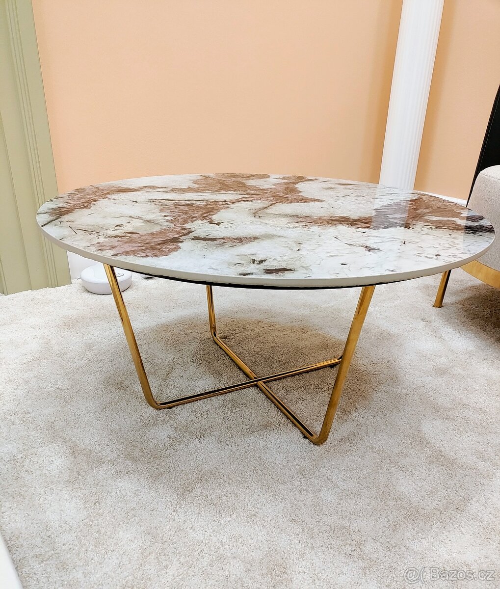 Konferenční stolek (mramor/zlatá)