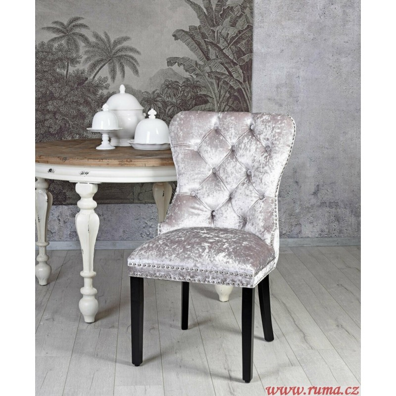 Jídelní židle ve stylu Chesterfield – samet, stříbrná