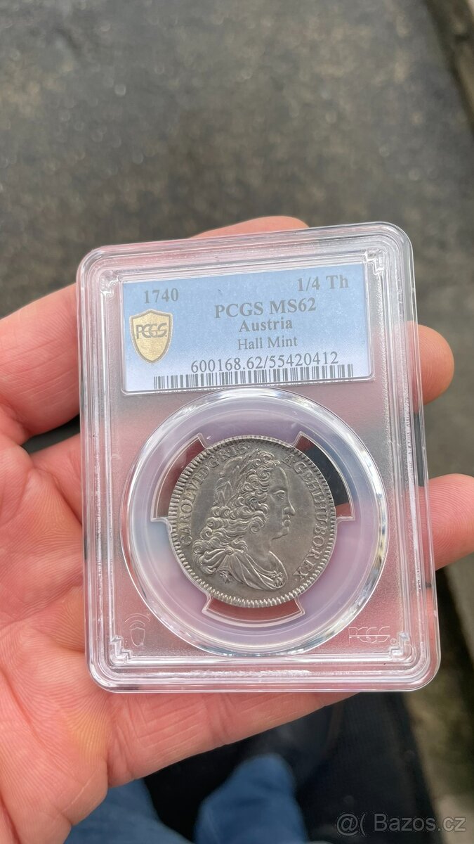 Stříbrný 1/4 tolar 1740 Karel VI. Hall PCGS MS62