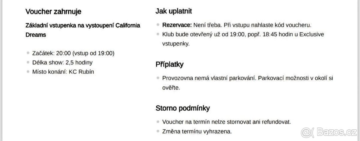 Prodám vstupenky na California dreams