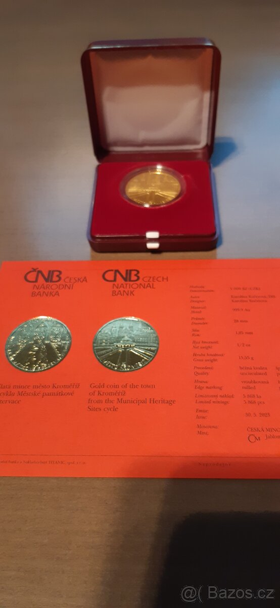 Prodám mince ČNB Kroměříž a Olomouc