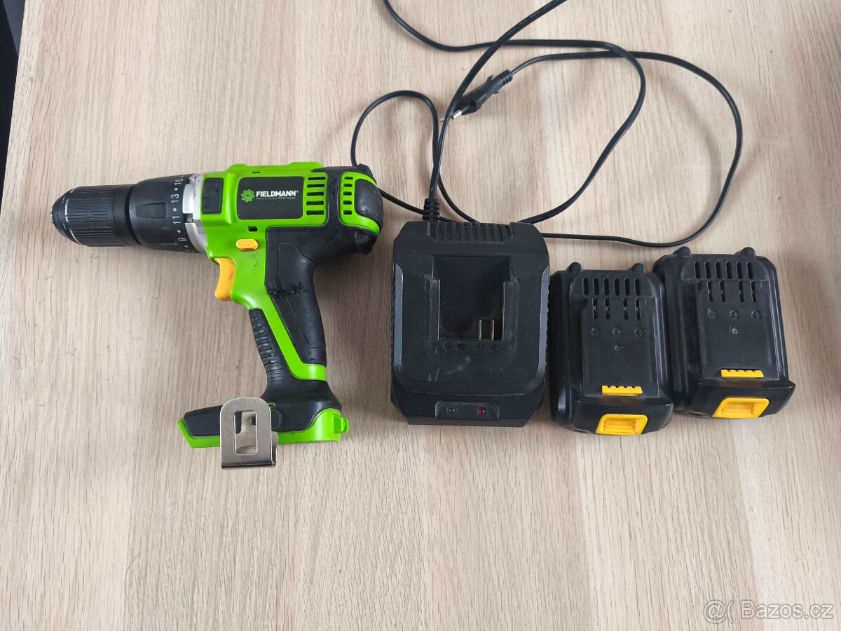 Aku vrtačka Fieldmann+dvě baterie a nabíječka