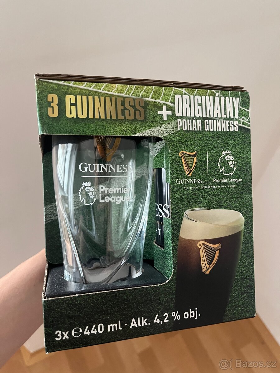 3x pivo Guiness Draught se sklenicí