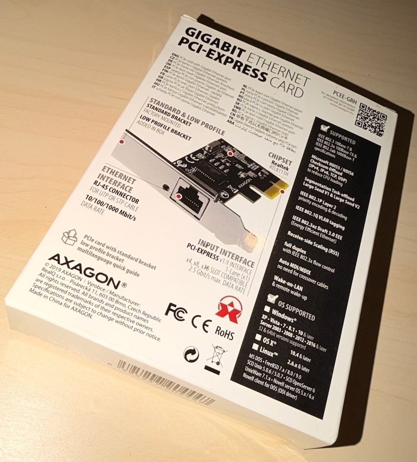 AXAGON PCEE-GIX, Gigabit Ethernet PCIe síťová karta