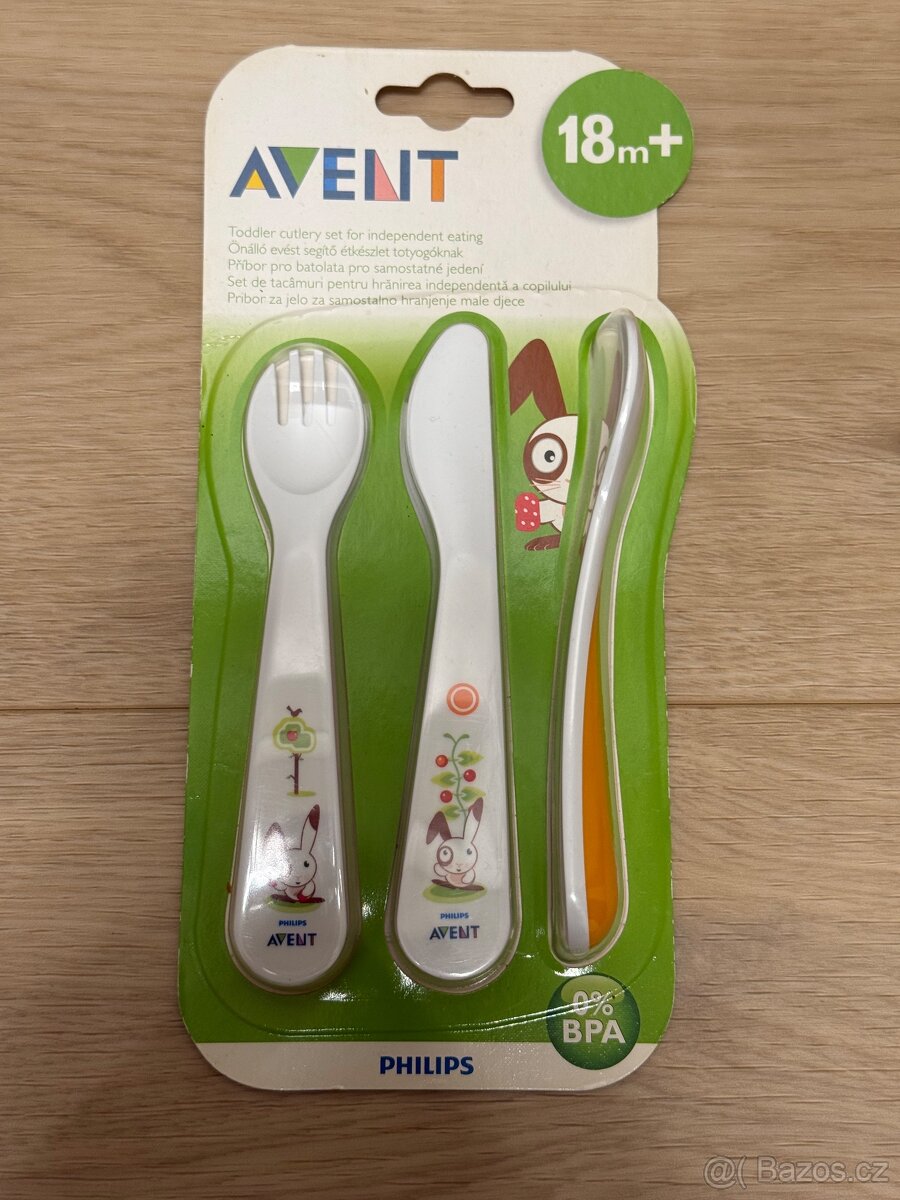 AVENT Lžička vidlička a nůž 18m+