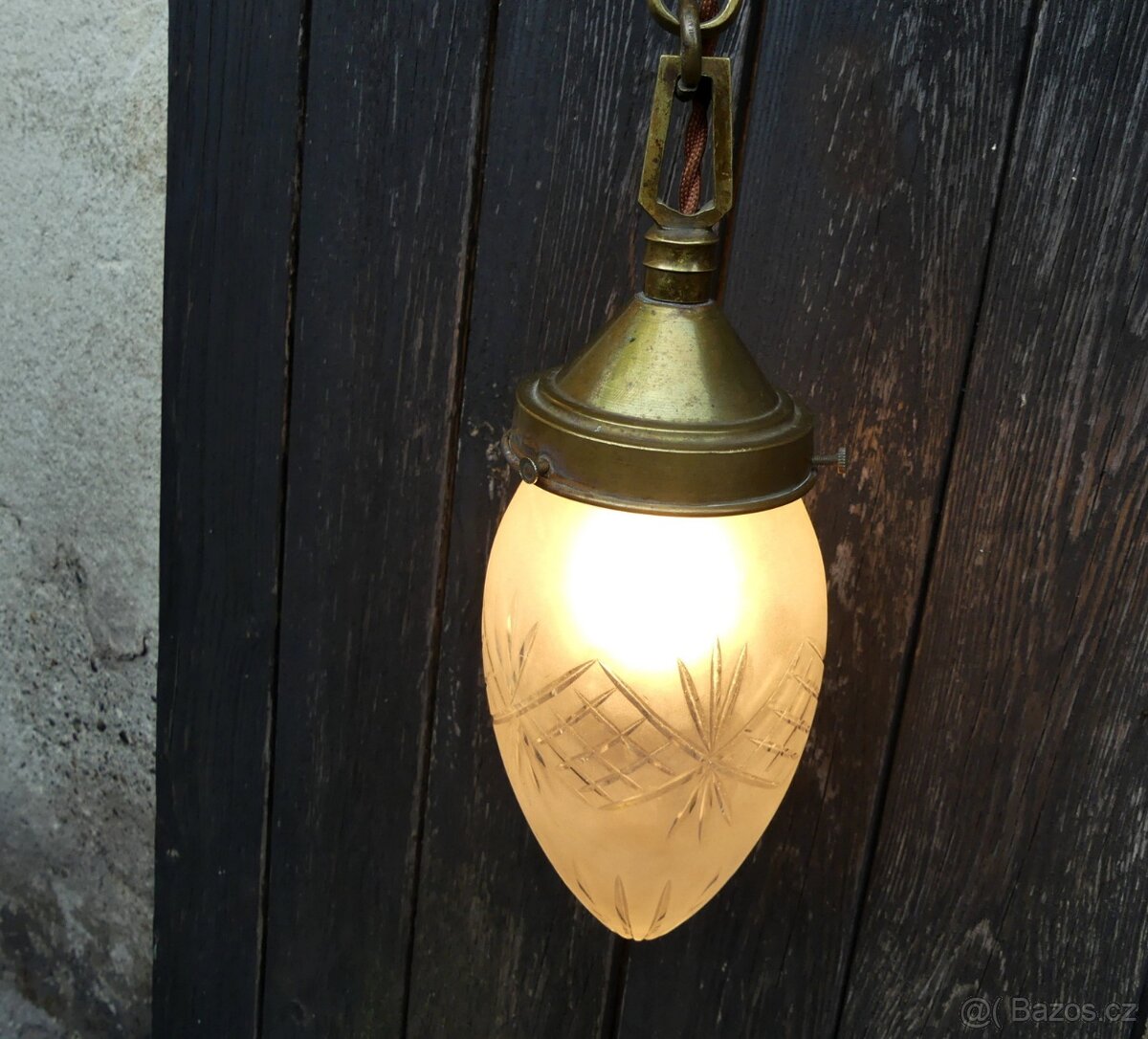 Starožitný lustr, stropnice, broušený matný širm