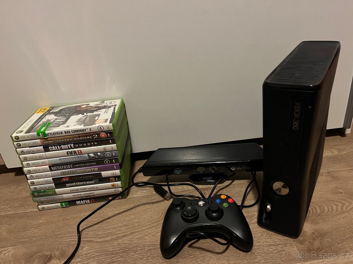 Xbox 360 + ovladač, kinect, 13her