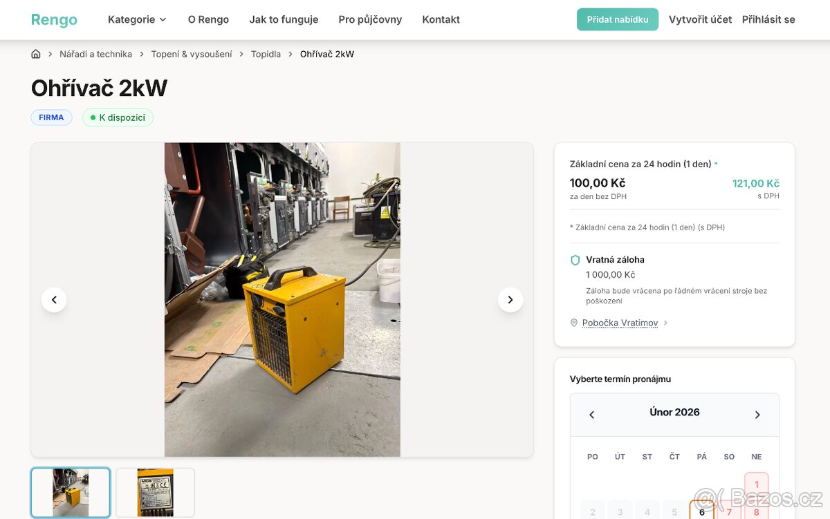 Pronájem ohřívače na stavbu 2kW