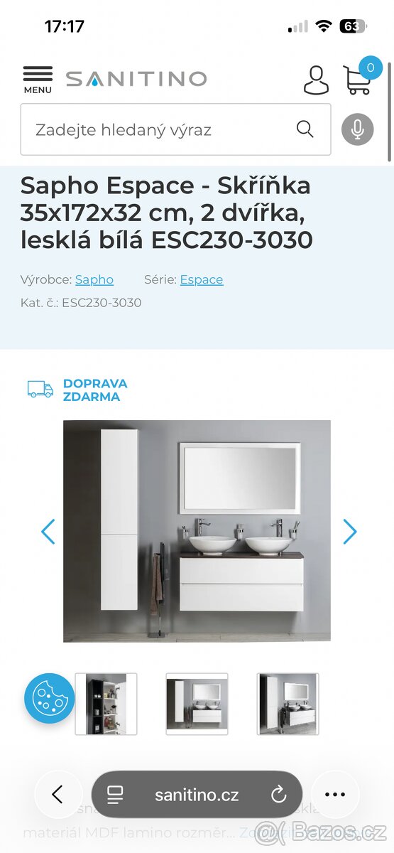 Sapho závěsná skříň do koupelny