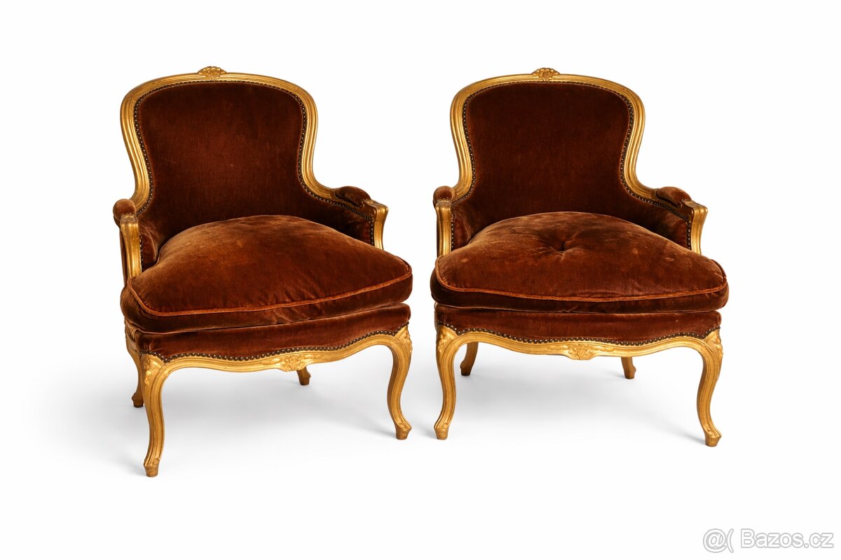 Stylová křesla Ludvík XV – pár, zlacený rám