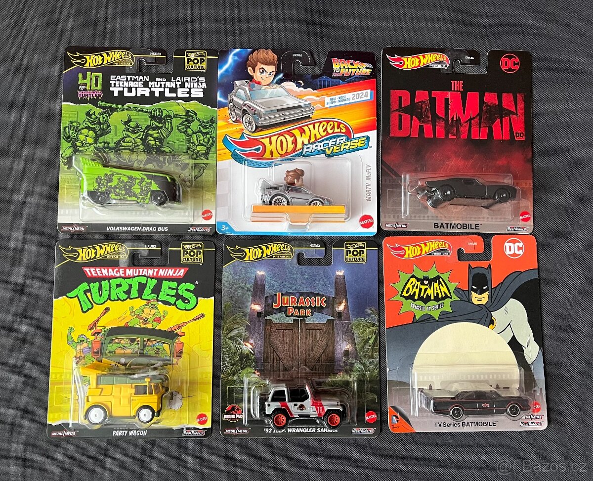 Hot wheels premium film Turtles, Back to future, Jurasic