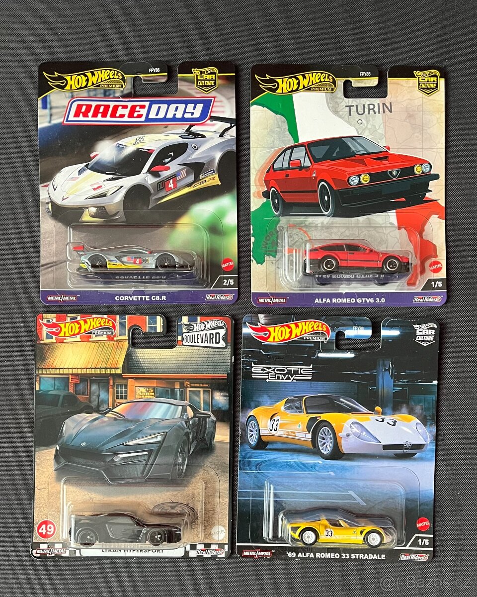 Hot wheels premium Alfa, Corvette, Lykan