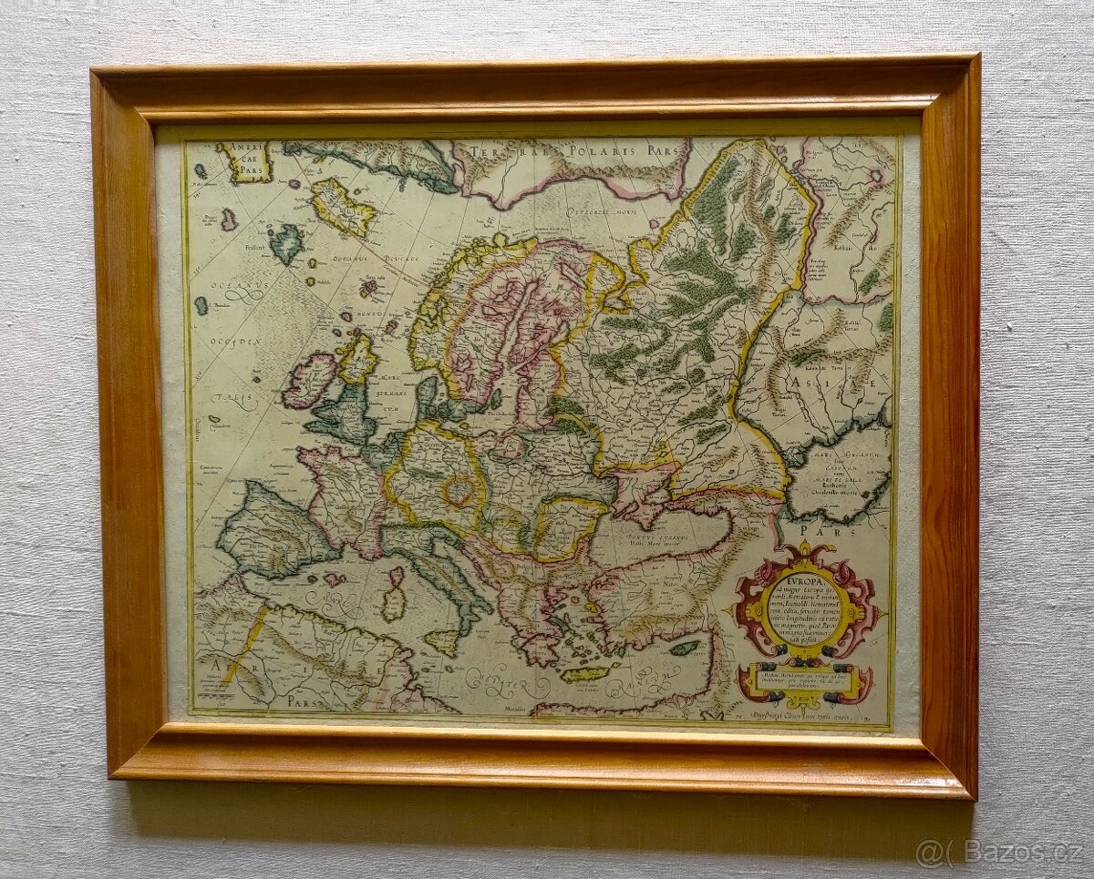 HISTORICKÁ MAPA EVROPY / obraz 56 x 46cm /